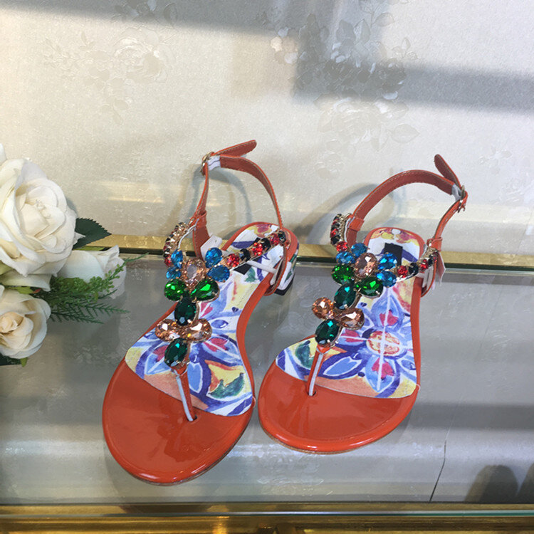 Sandalias De tacón medio con Clip para Mujer, Zapatos De playa con diamantes De imitación, De lujo, para verano