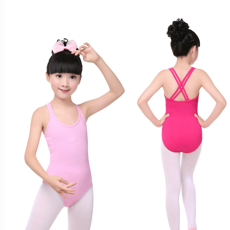 Wysokiej jakości 5-kolorowe, miękkie bawełniane trykoty baletowe dla dziewczynek taniec baletowy stroje taneczne gimnastyka trykot sukienka z dwoma paskami