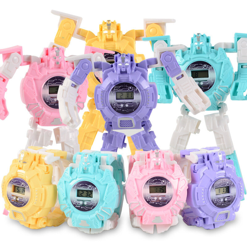 어린이 장난감 로봇 시계 변환 손목 시계 장난감 만화 변환 전자 시계, 어린이 스포츠