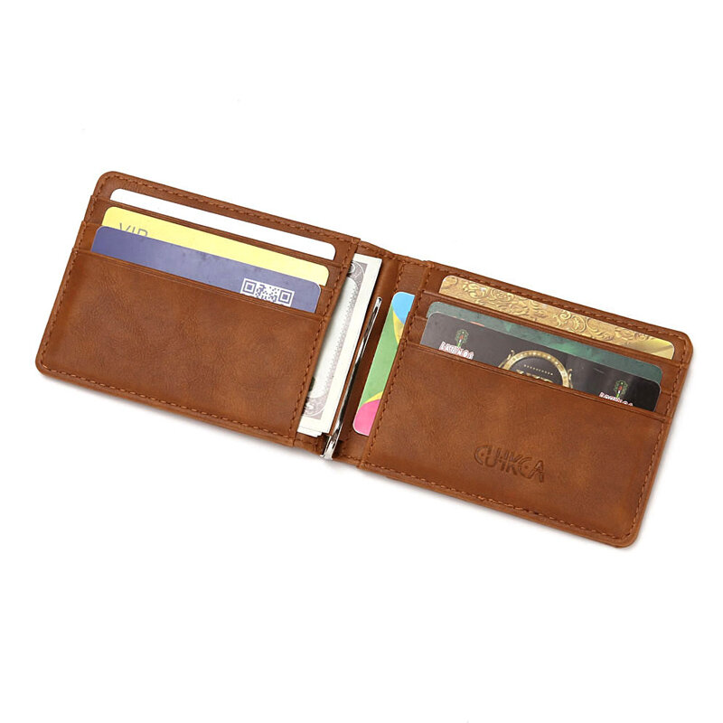 CUIKCA-billetera Rfid Unisex para hombre y mujer, billetera de cuero delgada con Clip de Metal para tarjetas de crédito, identificación de negocios, billetera de viaje