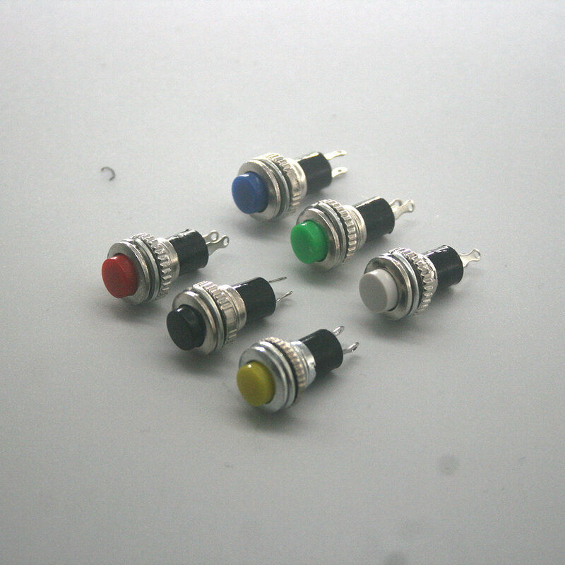 6 un 10mm botão interruptor momentâneo reinicialização automática 1a/125vac 2 pinos 6 cores multicolorido