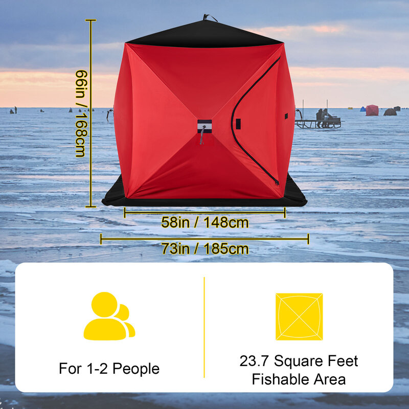 VEVOR Ice Fishing Tent Warm Awning Pop-Up 2-Person Oxford Fabric Waterproof Windproof Canopy for Winter Fishing Camping Hiking