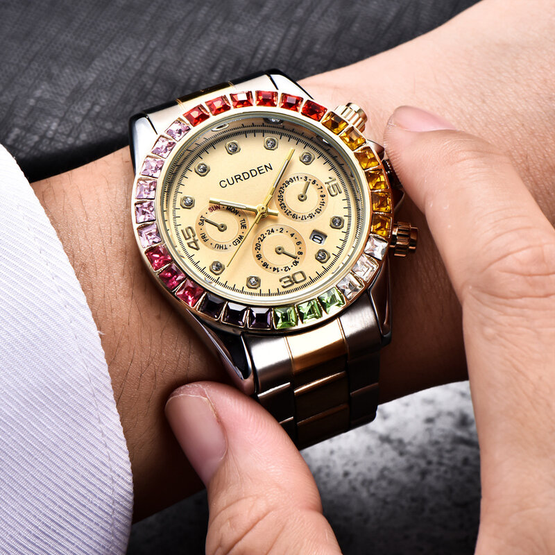 Role Steel-reloj de cuarzo para hombre, cronógrafo de lujo, con diamantes de imitación, estilo Hip Hop, a la moda