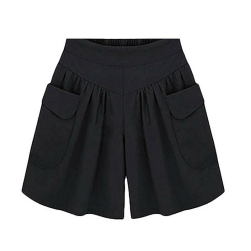 40%HOT Summer Women  Solid Color Elastic Waist Casual Loose Shorts with Pocket