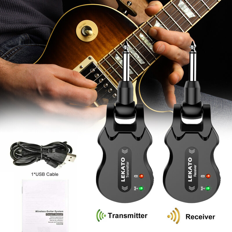 LEKATO-transmisor y receptor de guitarra WS-50, sistema inalámbrico de Audio, 4 canales, rango de transmisión, Micro USB, 5,8 Ghz