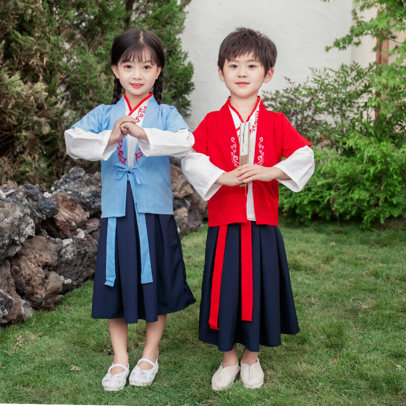 ฤดูใบไม้ร่วงใหม่ผ้าฝ้ายจีน LOVELY Girls เย็บปักถักร้อยโบราณ Hanfu เด็กแบบดั้งเดิม Tang ชุดดำเนินการเครื่องแต่งกาย