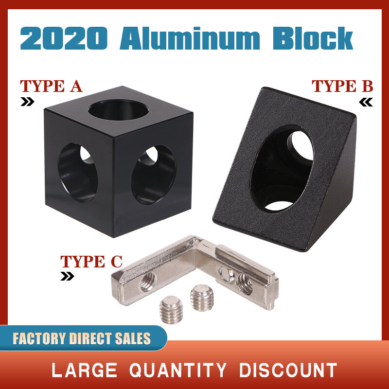 2020 de alumínio bloco cubo prisma conector roda regulador canto v slot três vias conector ângulo 90 graus para voron 2.4