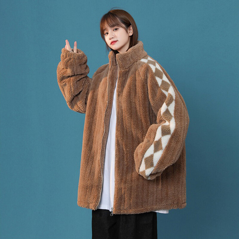 Женское пальто из овечьей шерсти на молнии, свободная хлопковая куртка большого размера, новинка 2021, зимняя парка, верхняя одежда стандартного размера, женская одежда, бейсбольная форма