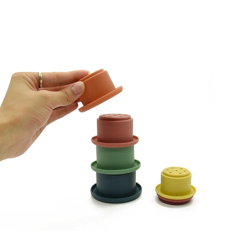 아기 스태킹 컵 실리콘 빌딩 블록 부드러운 교육 장난감 아이 목욕 장난감 스택 타워 선물 아기 Teether BPA 무료
