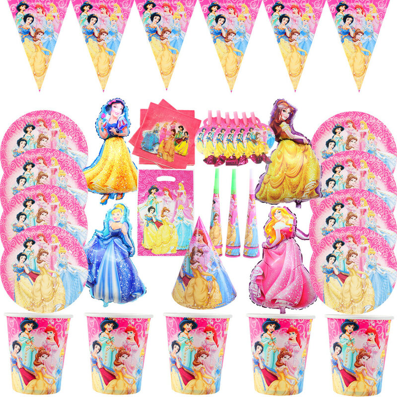 Disney Princess Snow White Belle Birthday Party Decoration Mermaid Cinderella Theme Tablecloth Plate Party Baby Shower Supplies