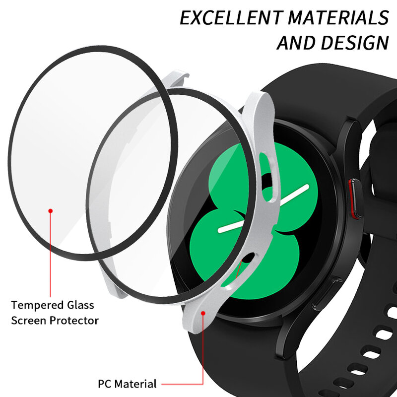Закаленное стекло+чехол для Samsung Galaxy Watch 4/5/6 44 мм 40 мм экран протектор бампер Shell жесткий матовый все вокруг защитный чехол