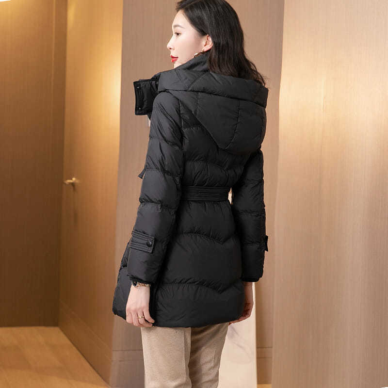 2021 Nieuwe Vrouwen Mid-Lengte Mode Slanke Taille Chic Koreaanse Harajuku Jas High-End Vrouwen Winter witte Eend Donsjack Y9577