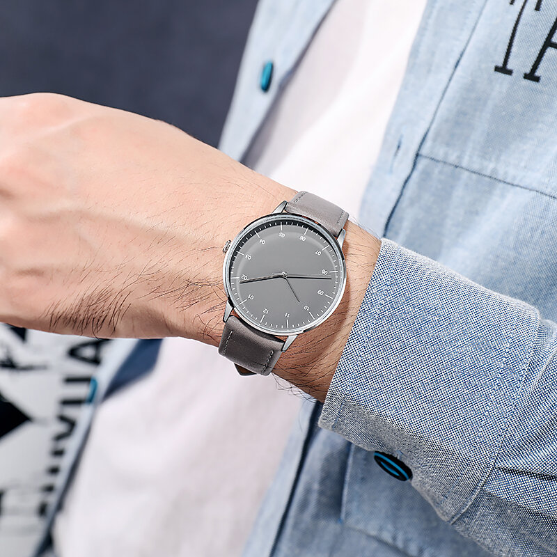 Reloj de negocios sin logotipo, movimiento japonés PU con correa de cuero, bisel Delgado, diseño Simple minimalista