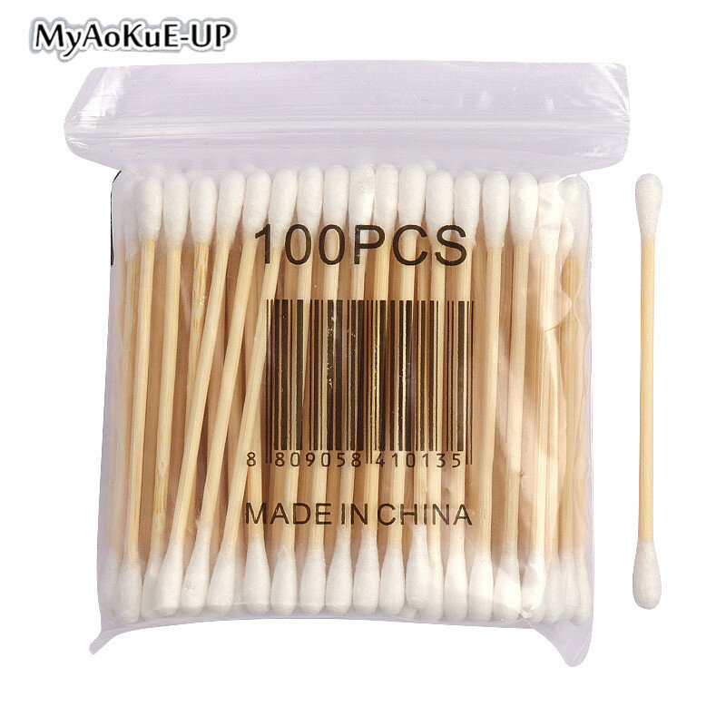 100pc Wooden Ear sticks Cotton buds microbrush clean ear wand spiral Double Head cotton swab For Beauty Makeup Nose Ear Cleaning