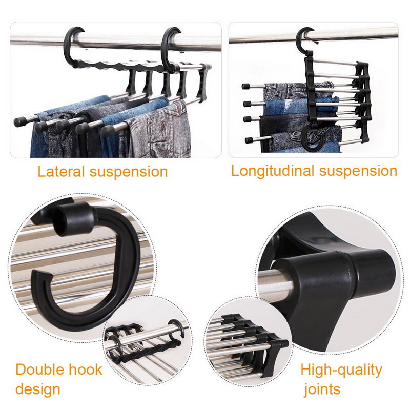 Newest 5 in 1 Pant Rack Multifunction Shelves Stainless Steel Multi-functional Wardrobe Magic Trouser Hangers Dropshipping