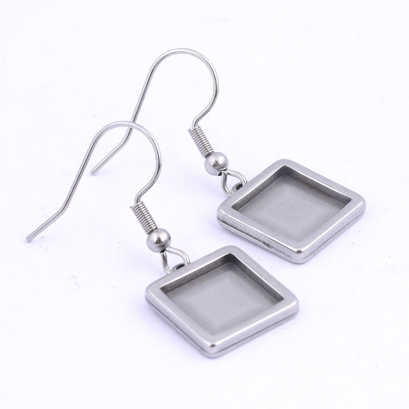 10pcs 10mm 12mm 15mm square cabochon earring base settings stainless steel ear hooks findings for jewelry making
