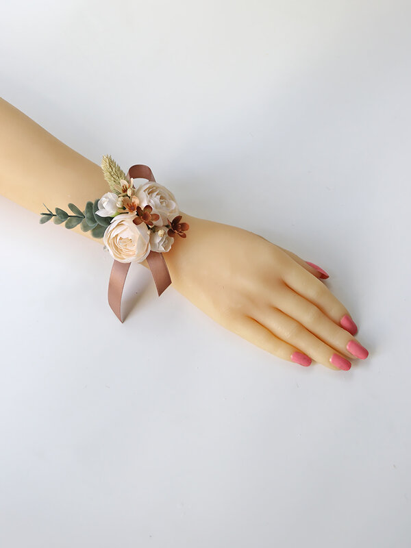 GT Silk Corsages Wedding Decoration Marriage Rose Wrist Corsage Pin  Boutonniere Flowers for Peonies daisies Brown tone