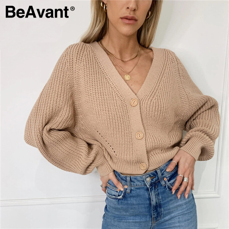 BeAvant Sexy v-neck knitted women cardigan Casual buttons bat sleeve white sweater cardigan Elegant autumn ladies sweaters tops