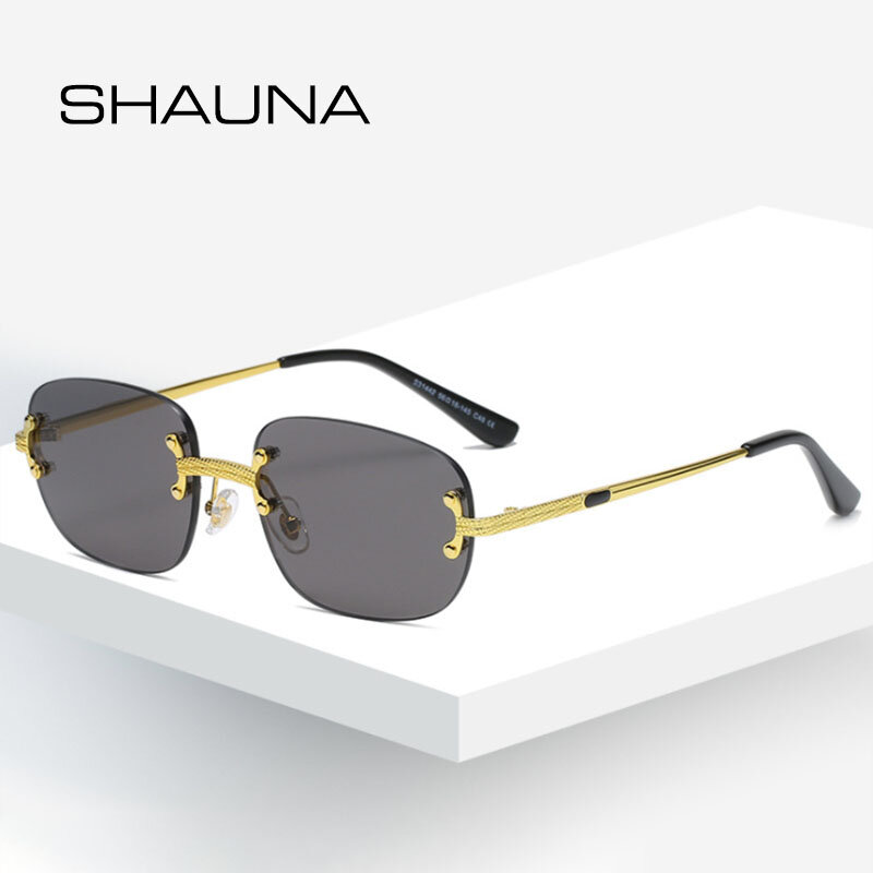 SHAUNA Ins – petites lunettes de soleil rectangulaires rétro sans monture avec revêtement miroir UV400