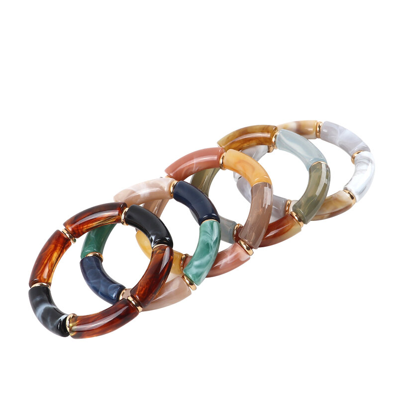 FishSheep-Bracelet de perles de bambou en acrylique vintage pour femme, bracelets de couple extensibles, breloque Boho en résine, cadeau de la Saint-Valentin