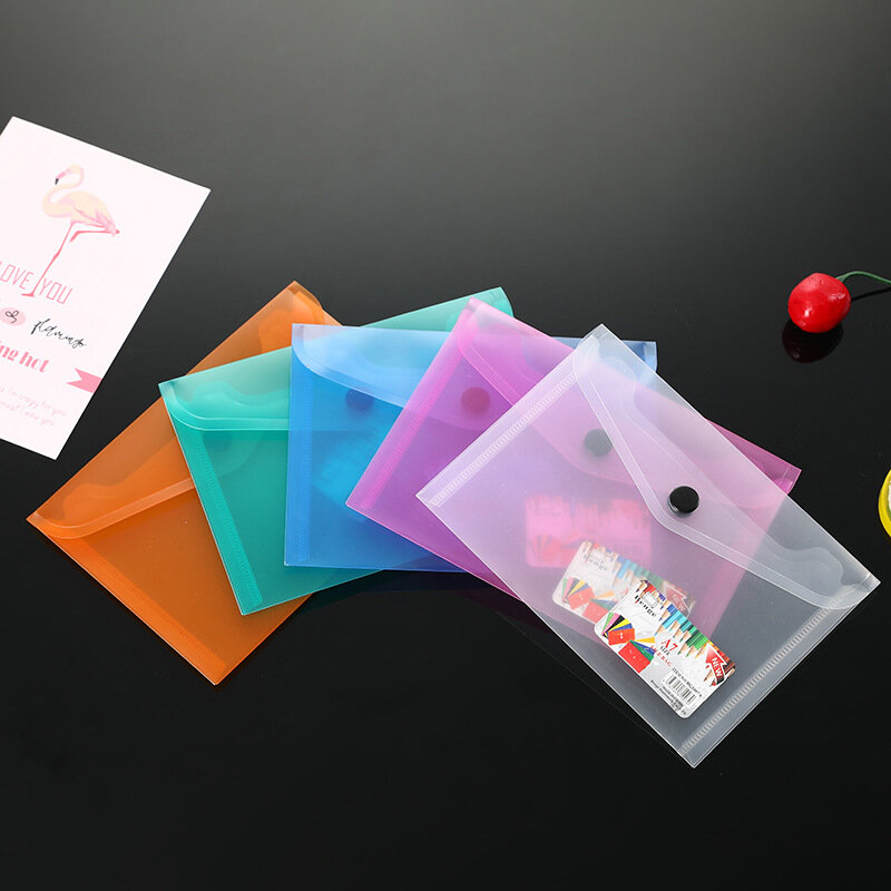 Bolsa de archivo con hebilla esmerilada transparente, bolsa de datos de plástico, bolsa de facturas, bolsa de almacenamiento de suministros de oficina para estudiantes, creativo, Simple, A7, 3 piezas por juego