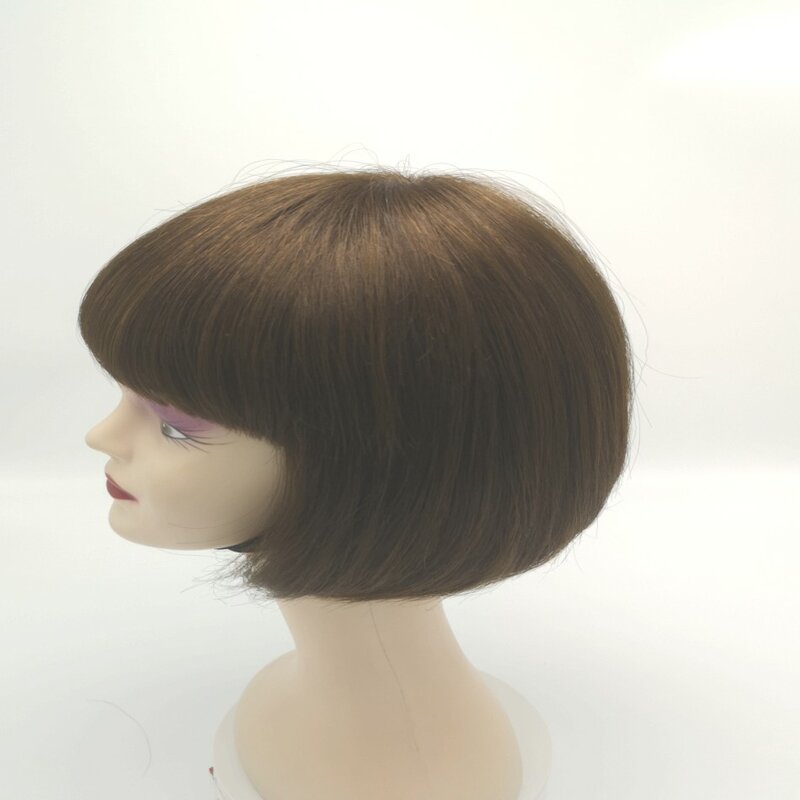 Hotsaleสั้นBob WigsกับBangsตรงและCombsภายใน100% Human Hair 10นิ้วMedium Brown #4สีบลอนด์ #60สำหรับสตรี