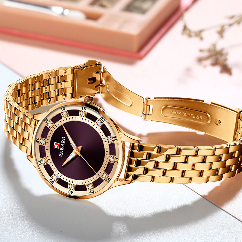 2019 nouvelle robe de luxe dame montres marque récompense cristal diamant femmes montres à Quartz en acier pleine horloge étanche en acier