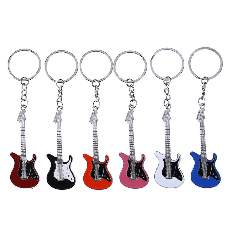 Gantungan Kunci Gitar Listrik Klasik Logam Mini Gantungan Kunci Mobil Gantungan Kunci Gitar Liontin Alat Musik untuk Pria Wanita 6 Warna