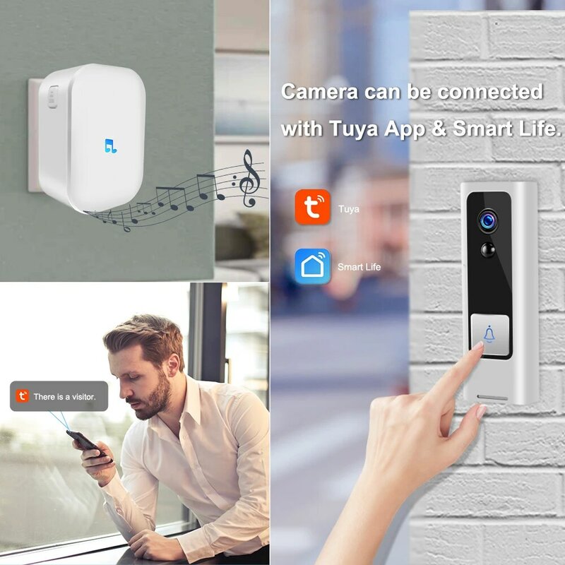 Naar Tuya 1080P Hd Video Deurbel Wifi Draadloze Babyfoon Smart Life Home Door Bell Pir Motion Security Home Video