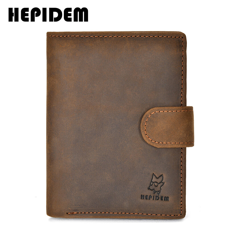 HEPIDEM RFID High Quality Crazy Horse Genuine Leather Slim Wallet 2020 New Front Pocket Money Dollar Bill Purse for Men 8129