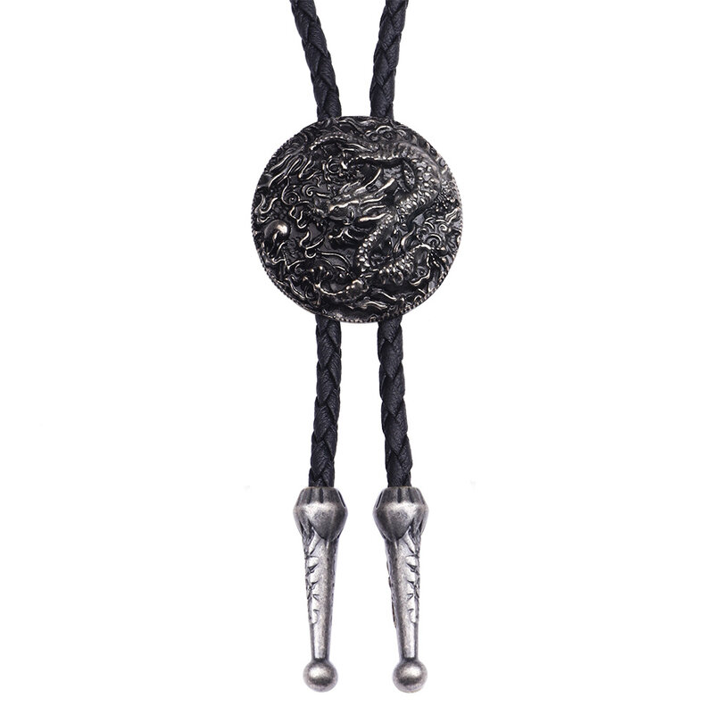 Novo colar de jóias bronze dragão chinês estilo étnico pingente de couro longo camisola corrente pingente masculino