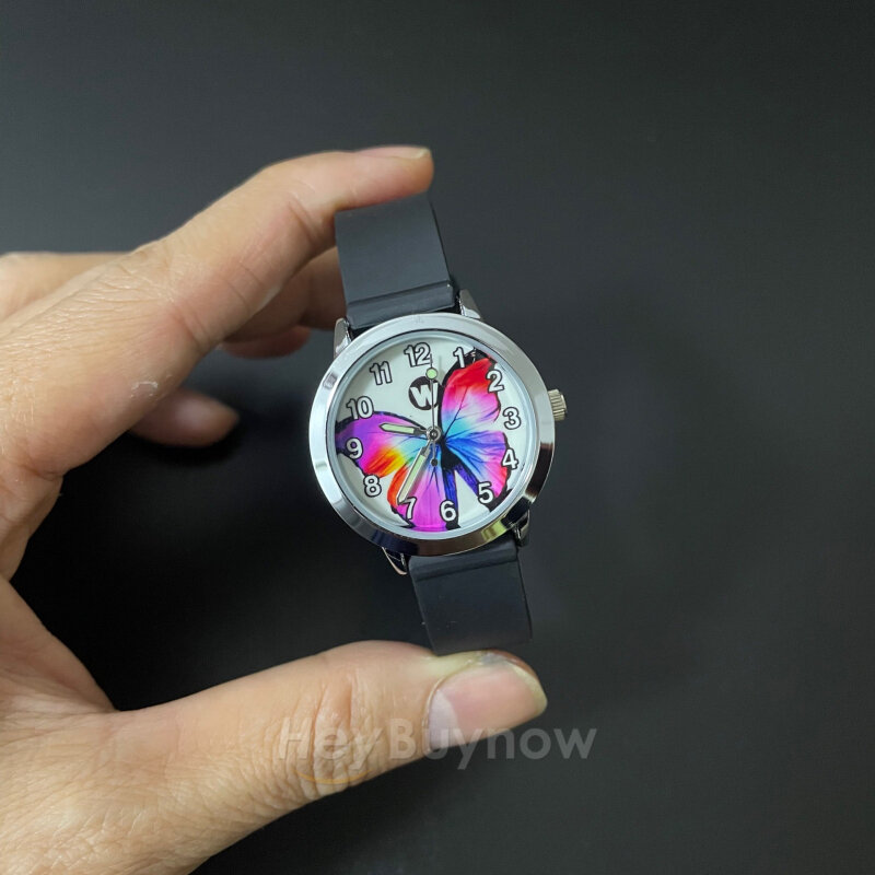 2022 신제품 컬러 나비 패턴 빛나는 패션 부티크 쿼츠 시계 어린이 선물 캐주얼 실리콘 손목 시계