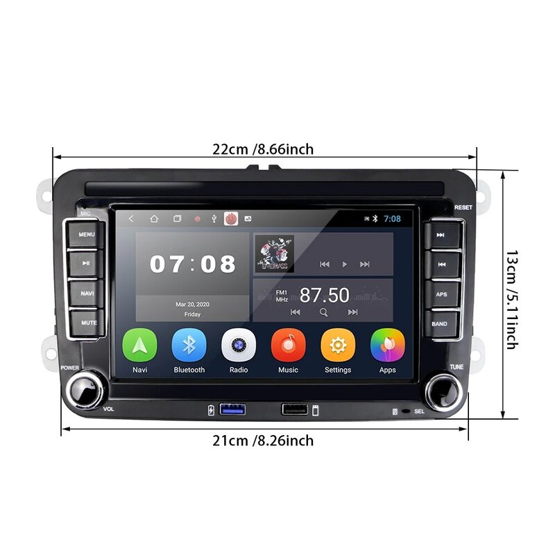 Podofo 2 Din 7 ''Android 10.0 4G Phát Thanh Xe Hơi GPS Máy Nghe Nhạc Đa Phương Tiện Cho Golf/Polo/tiguan/Passat/B7/B6/Ghế/Leon/Skoda/Octavia