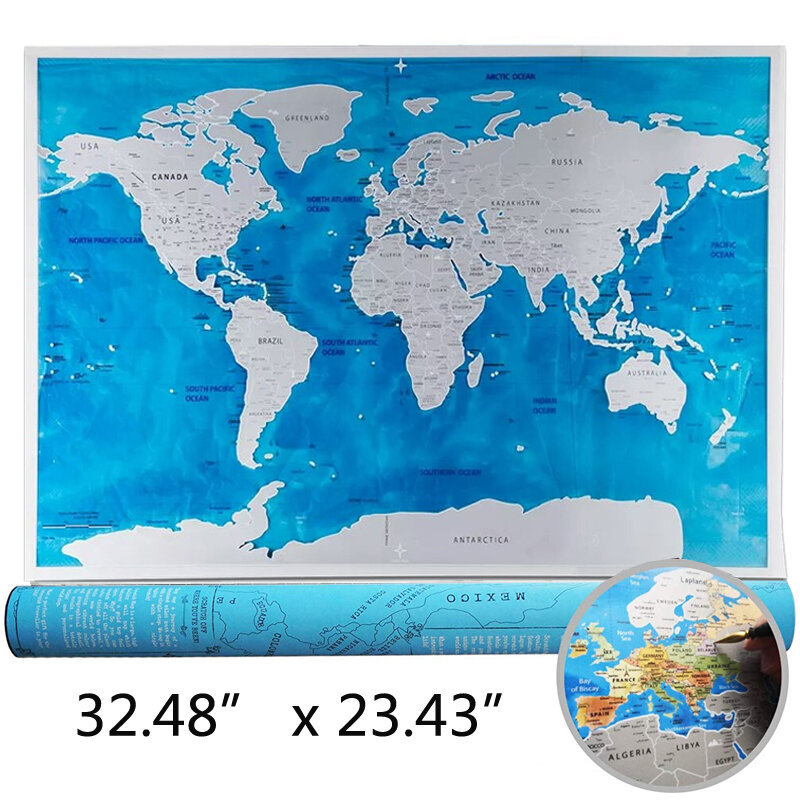 Pvc estilo oceano scratch mapa do mundo decoracion bandeira nacional arranhões deco wereldkaart escritório escola crianças jogo de viagem presente
