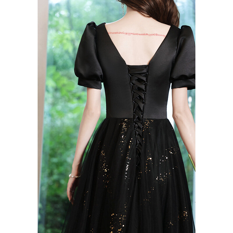 Korean Style Sweetheart Birthday Party Dress For Women Floor-Length Short Sleeve A-Line Sequined Graceful Formal Prom Gowns