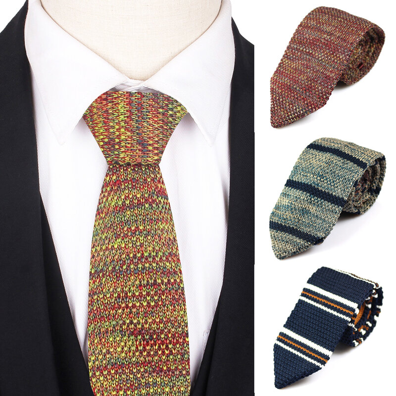 Classic Knit Ties Men Striped Neck Tie For Wedding Business Casual Male Knitted Tie For Men Women Solid Necktie Gravatas