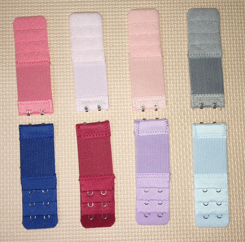 Extensor de sutiã elástico ajustável para mulheres Alongar fecho, botão coberto, acessório de roupa interior, 2 ganchos, 3 linhas, 8 cores, 1pc
