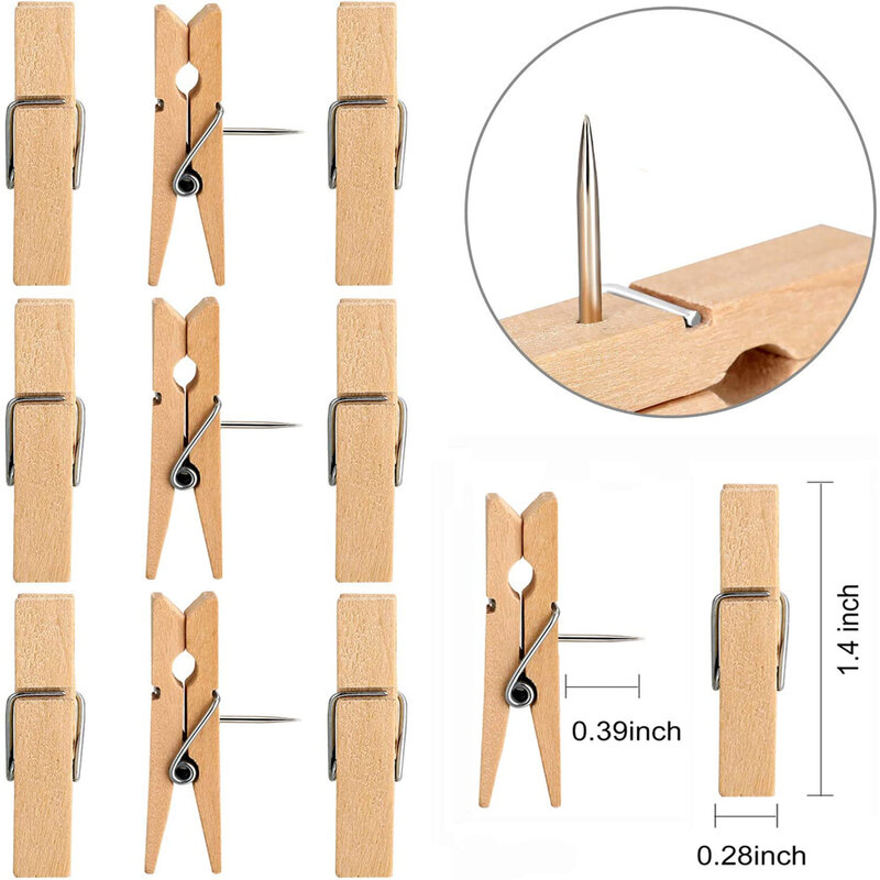 MOGII 30Pcs/Box Office & School Stationery Pins Durable Wooden Clip Push Pins Decorative Binder Thumb tacks for Cork Blackboard