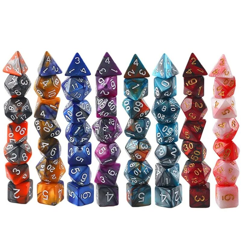 7-Die/Set New Acrylic Dice Set For TRPG DND Polyhedral 7-Die Lidescent Glitter Digital Dice Entertainment Game Accessories