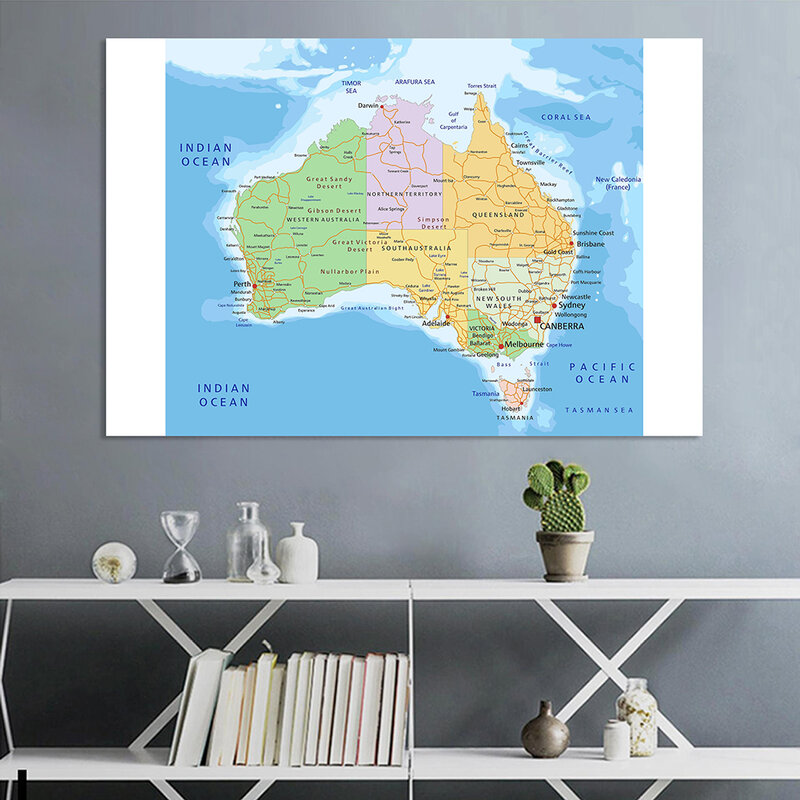 225*150cm The Australia Political and Traffic Route Map Large Poster Non-woven Canvas Painting School Supplies Home Decoration