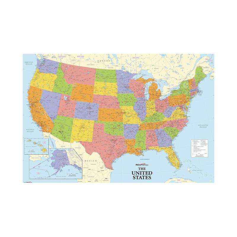 물리적 미국 지도, HD 미국 국가 지도, 집 거실 벽 장식, 24x36 인치