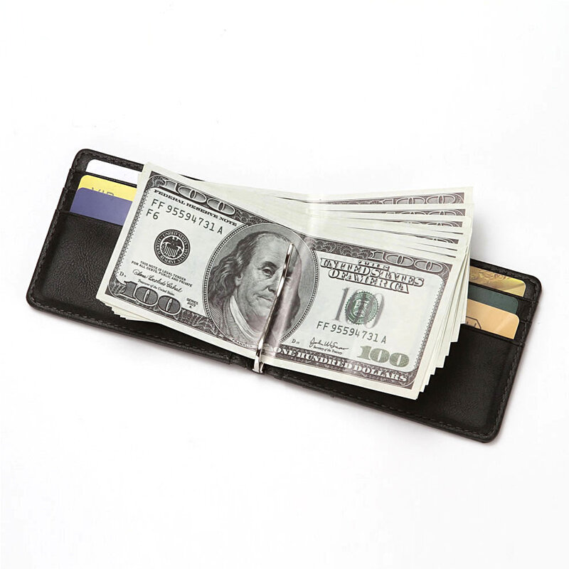 CUIKCA Unisex Rfid Wallet Purse Money Clip Women Men Metal Clip Slim Leather Wallet Business ID Credit Card Cases Travel Wallet