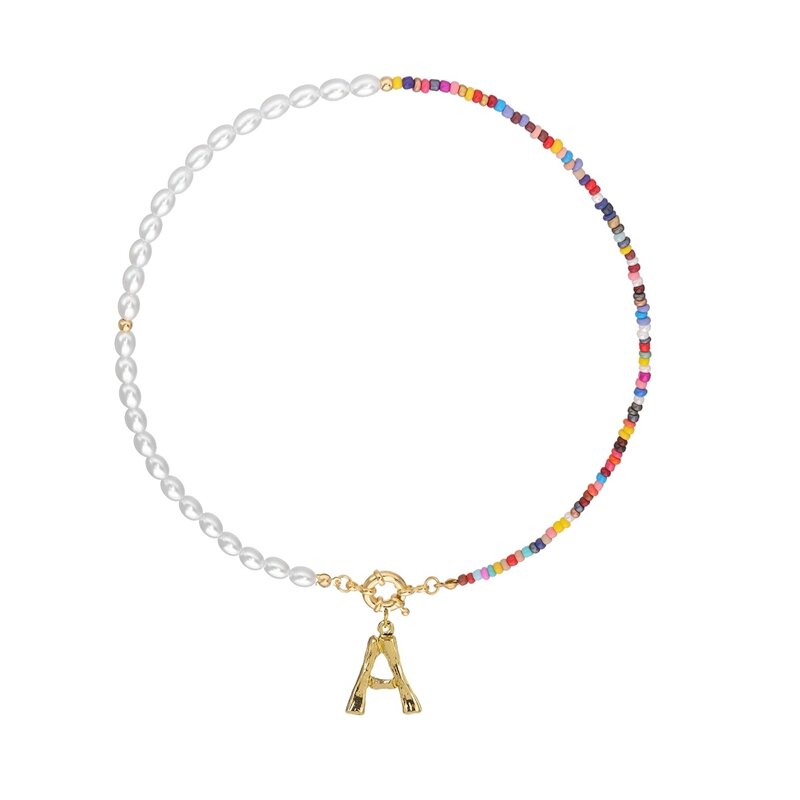 Collana di perle simulate per donna 2021 dichiarazione gioielli nome oro bambù alfabeto inglese lettera iniziale pendenti attiva/disattiva Chian