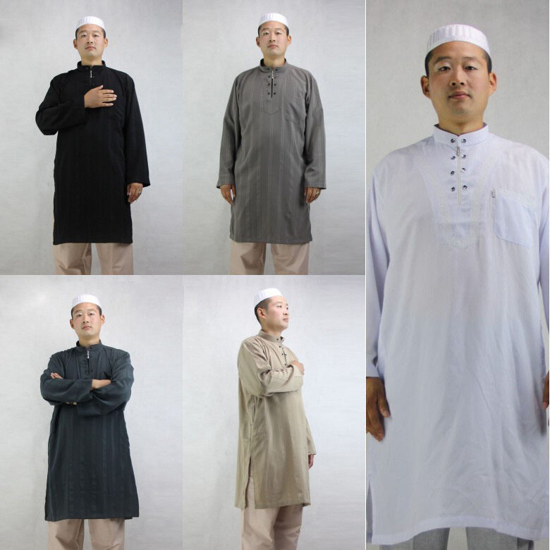 Uomo Jubba Thobe arabo musulmano Dubai caftano abbigliamento islamico moda Casual camicetta camicia da preghiera bianca abiti abito Abaya