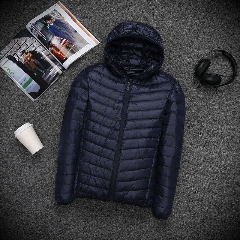 남성용 경량 다운 재킷, 캐주얼 슬림 후드, 초박형 따뜻한 코트, 화이트 덕 다운 재킷, 방풍 파카, 2023 가을 겨울