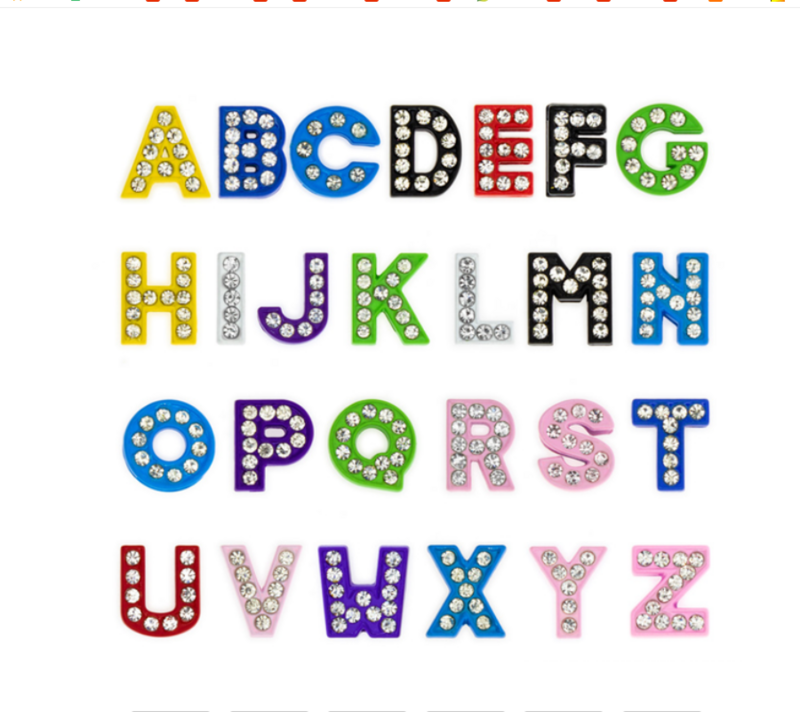 Zinc Alloy Alphabet Slide Charm Letters, DIY Bracelet Keychain Making Acessório, A-Z Sliding Letter, 8mm Rhinestone