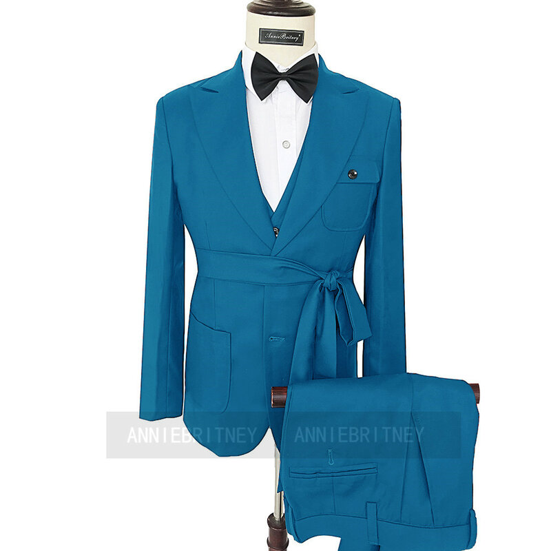 Chaqueta + pantalón + Chaleco de moda para hombre, esmoquin de 3 piezas con solapa máxima para novio, chaqueta hecha a medida para boda, fiesta de graduación y Noche