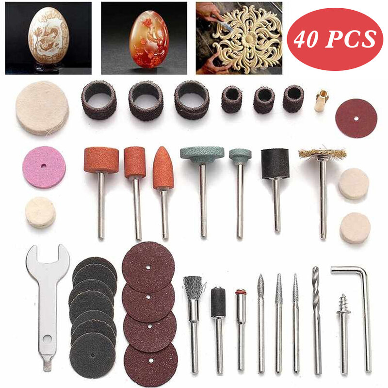 Minitaladro eléctrico de 40 piezas, juego de accesorios de herramientas multirotativas, cabezal de amoladora para lijado, pulido, broca de corte