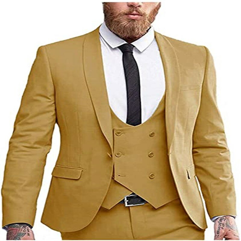 Męskie garnitury ślubne dopasowane szal z klapą biznesową jednorzędowa kamizelka kostium formalna odzież Terno Masculino