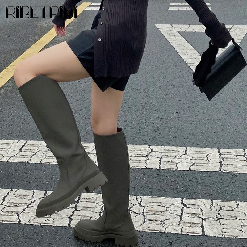 RIBETRINI New Arrival Female brand luxury Boots Long Tube Green Motorcycle Boots Women Cool Stylish design Autumn Shoes Woman